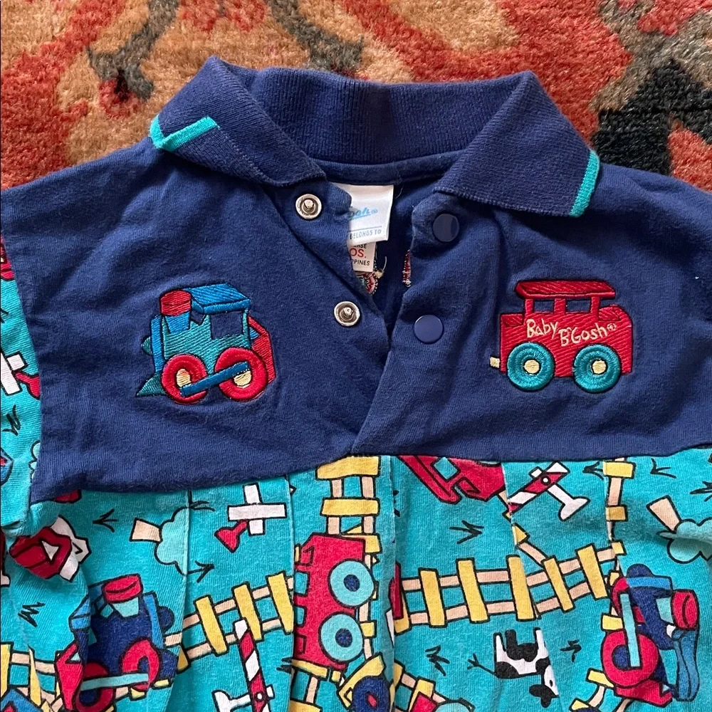 Vintage Baby OshKosh B'gosh Boys Retro One-Piece Train Romper Onsie 24M 80s 90s